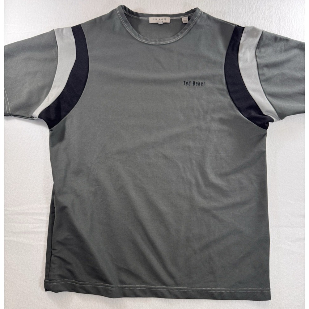 Ted Baker Mens Athletic T-Shirt Large Gray Embroidered Logo Breathable EUC